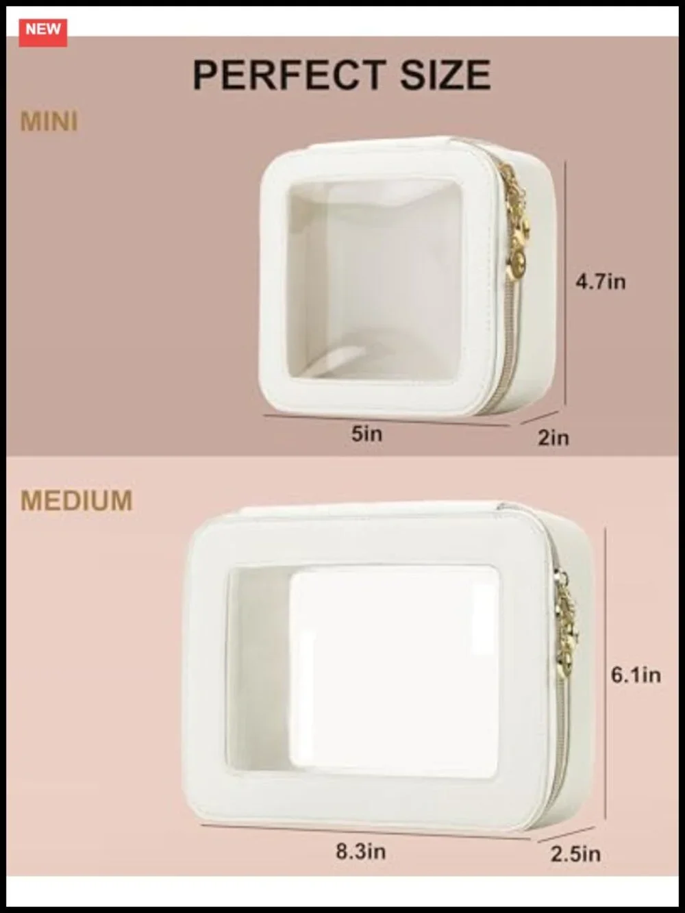 Leather Clear Makeup Bags Set - TSA Approved Travel Cosmetic Case Zipper